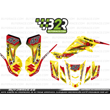 Kit adhesivos recubrimiento completo Suzuki LTZ 400 fondo amarillo y detalles negros y rojos