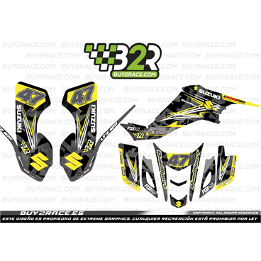 Kit adhesivos recubrimiento completo Suzuki LTZ 400 fondo amarillo y detalles negros y rojos